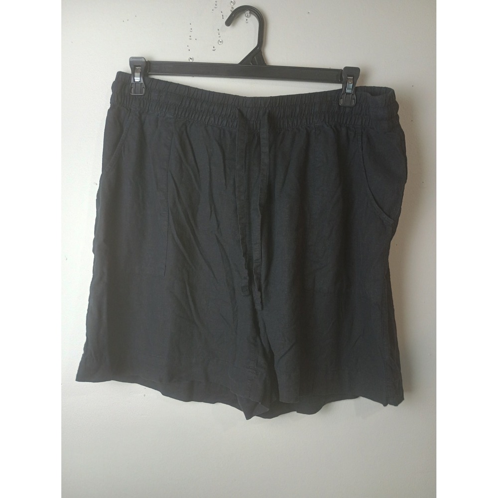 Cynthia Rowley Black Linen Blend Elastic Waist Drawstring Shorts Womens 1X